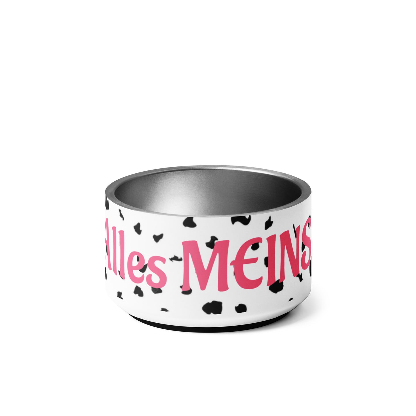 Dalmatiner Dame Futternapf aus Edelstahl mit Pink „Alles meins“-Aufdruck