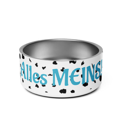 Dalmatiner Herr Futternapf aus Edelstahl mit blauem „Alles meins“-Aufdruck