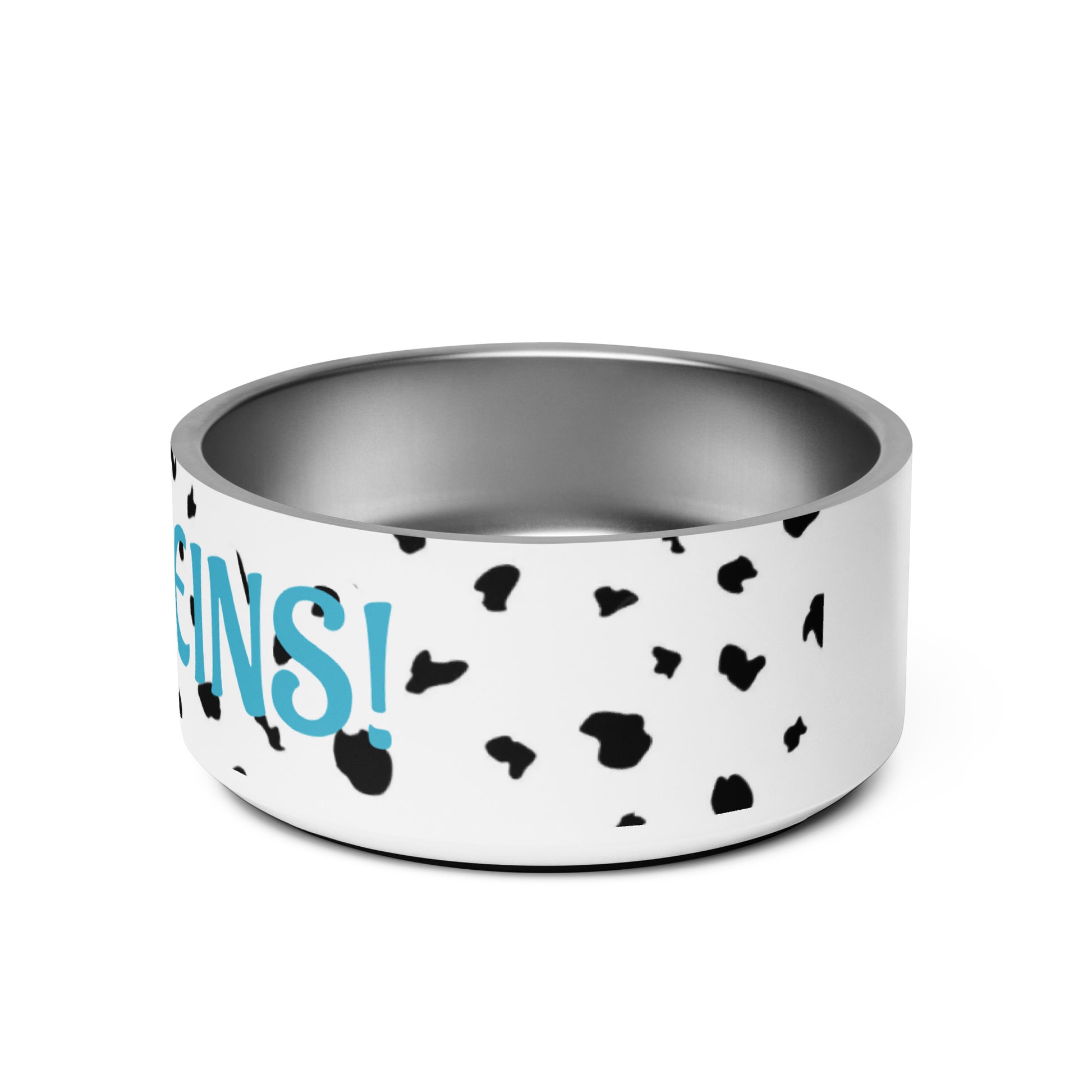 Dalmatiner Herr Futternapf aus Edelstahl mit blauem „Alles meins“-Aufdruck